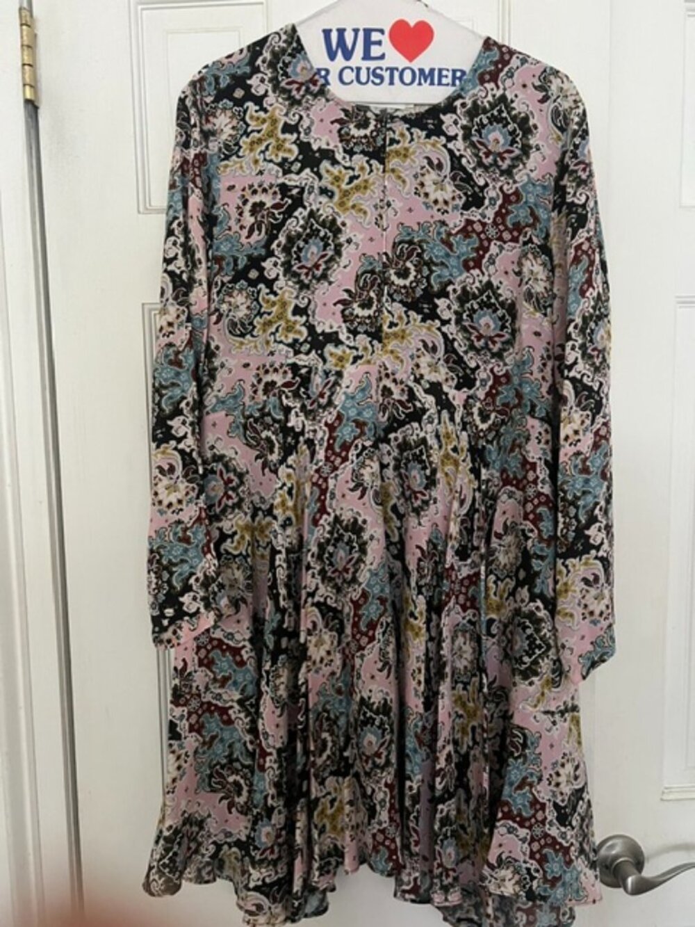A.L.C Pink Paisley Silk Long Sleeved Handkerchief Hem Walter Dress, EUC, Size 10